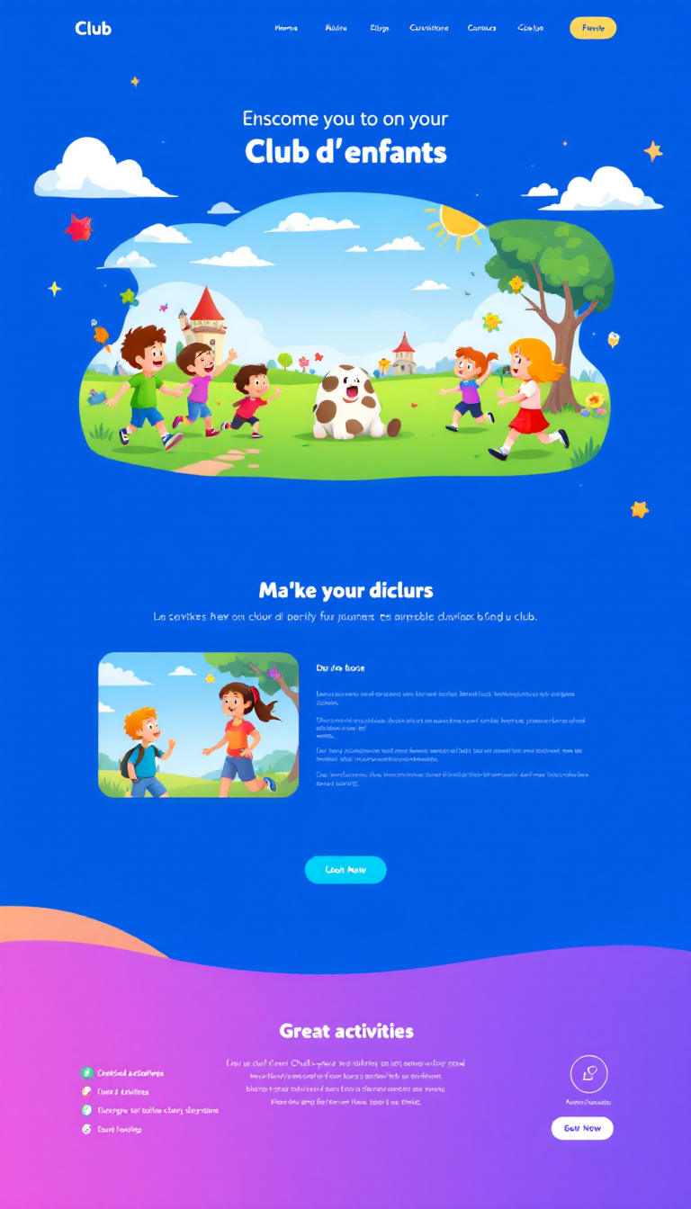 Créez un site web simple et épuré pour un club d'enfants, utilisant uniquement HTML et CSS. Le design doit être attrayant et convivial, mettant en avant les activités et les valeurs du club.