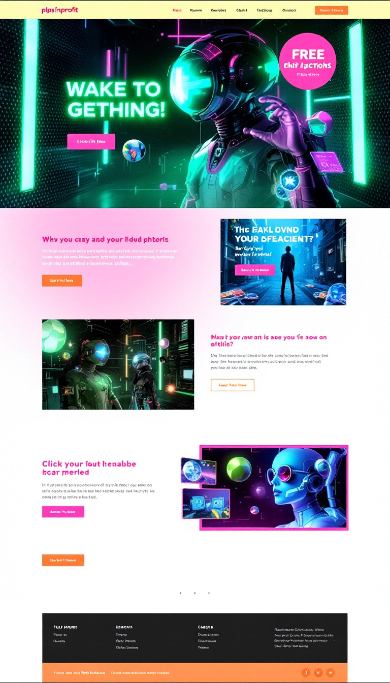 Redesign the website www.pipsinprofit.co.za with a futuristic aesthetic utilizing retro-style wording and images. Incorporate a color scheme of neon green, baby blue, neon red, and black for a bold look.