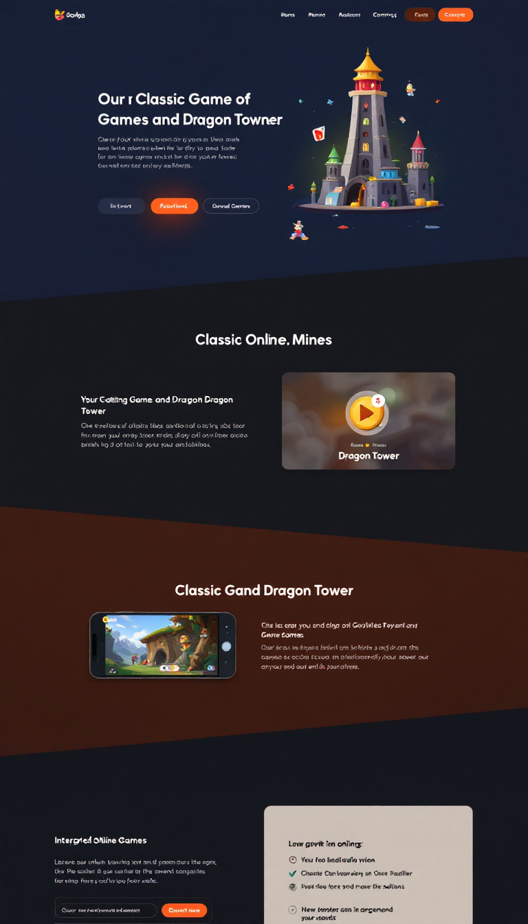 Create a one-page website for an online gaming platform featuring classic games like Mines and Dragon Tower, with integrated online payment options for seamless transactions. The design should be simple and clean, focusing on user engagement and easy navigation.