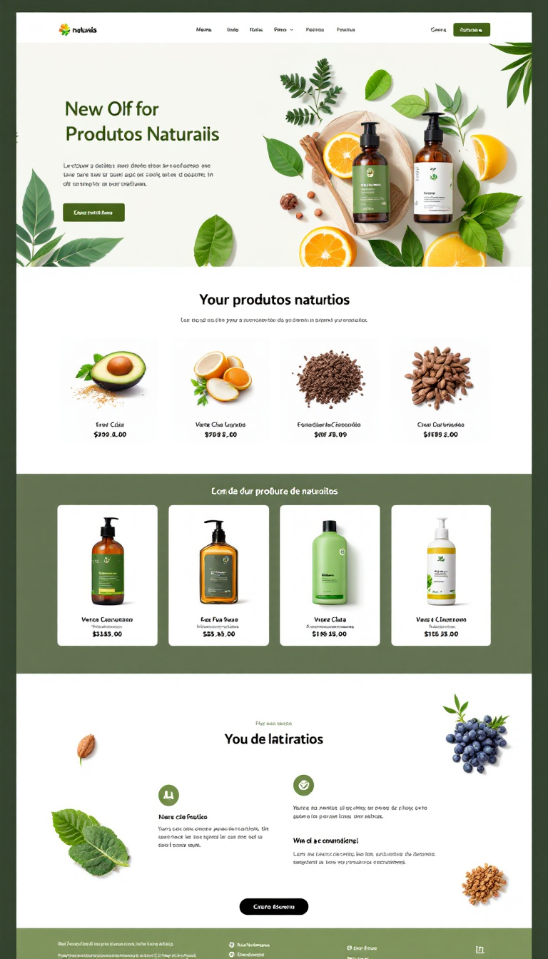 Crie uma página simples e clean para um site de produtos naturais, usando uma paleta de cores em verde claro, branco e tons neutros. Inclua 7 produtos, cada um com uma opção para saber mais sobre suas características.