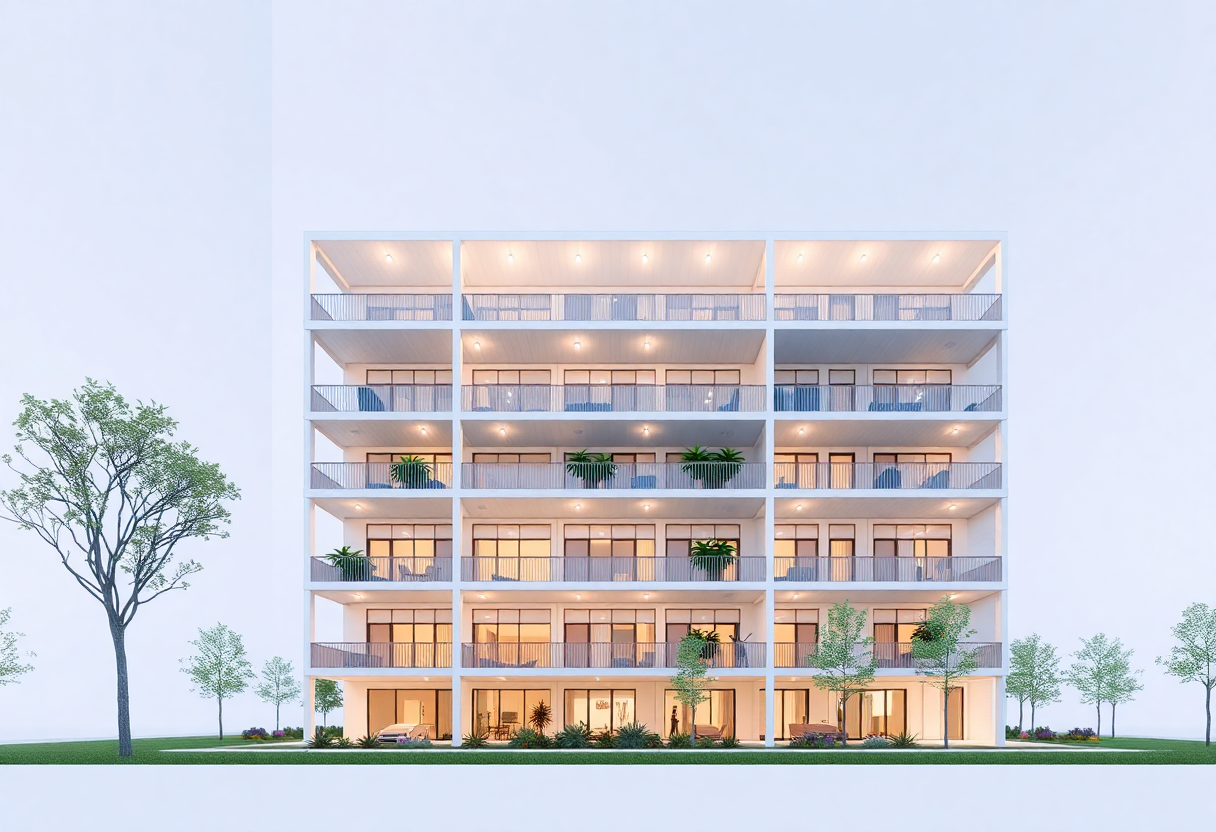 apartment complex structural design with multiple floors and units
