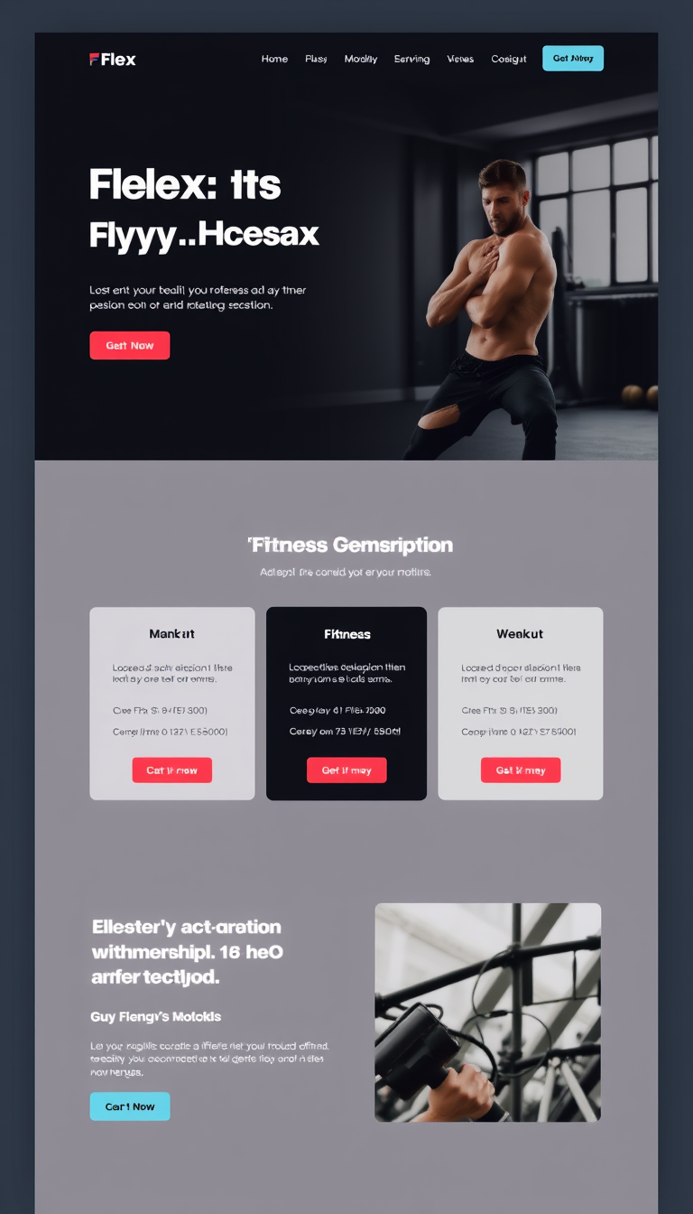 Design a simple, one-page website for a gym called "Flex," showcasing three monthly subscription options. The layout should be clean and visually appealing, highlighting fitness services and membership benefits.