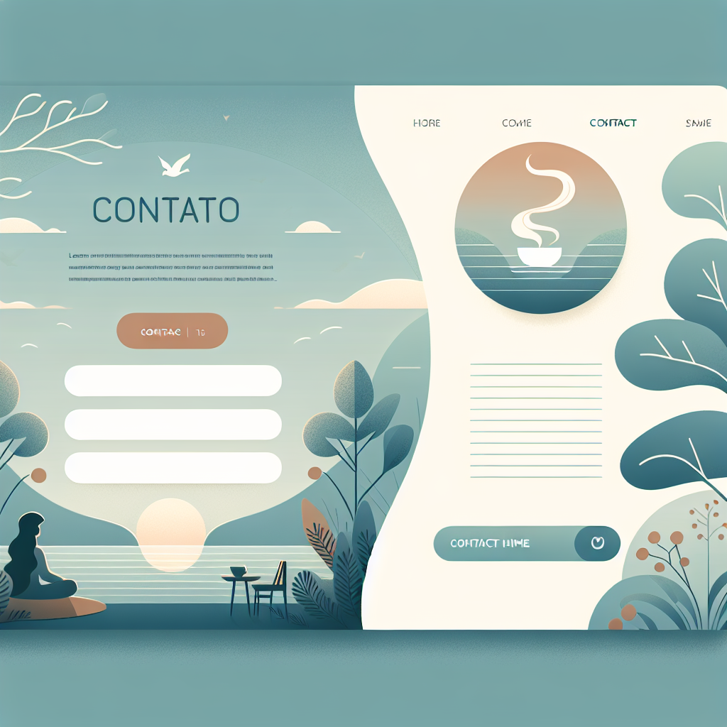 Create an image that has a similar layout to the provided image, with a clean and professional design. The background should be simple and harmonious in color scheme. Include a header with the title 'Contato' and sections for contact information, ensuring the overall look is suitable for a contact page.
