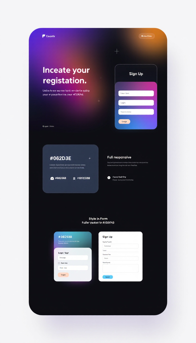 Design a modern one-page login and registration website with a dark theme featuring a gradient palette of #062D3E, #25535B, #B15330, and #C9AFA5. Include a main page with "Login" and "Sign Up" options, styled forms, and smooth fade-in animations, ensuring full responsiveness for both mobile and desktop layouts.