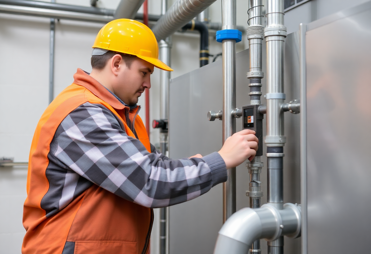 technician performing maintenance on a heat transfer system
