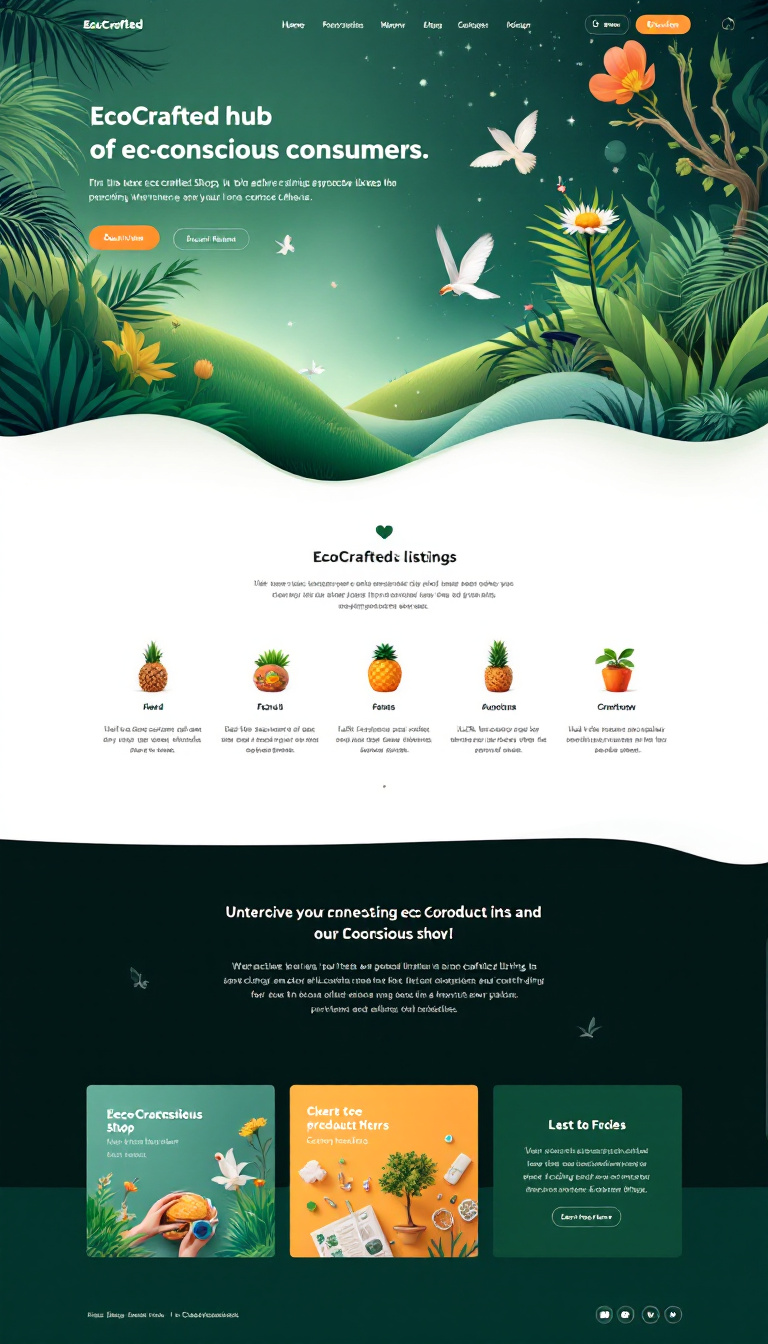 Design a one-page website for EcoCrafted Shop, a hub for eco-conscious consumers. It should showcase interactive product listings with vibrant, nature-inspired colors and futuristic themes, featuring smooth transitions and animations for an engaging user experience.