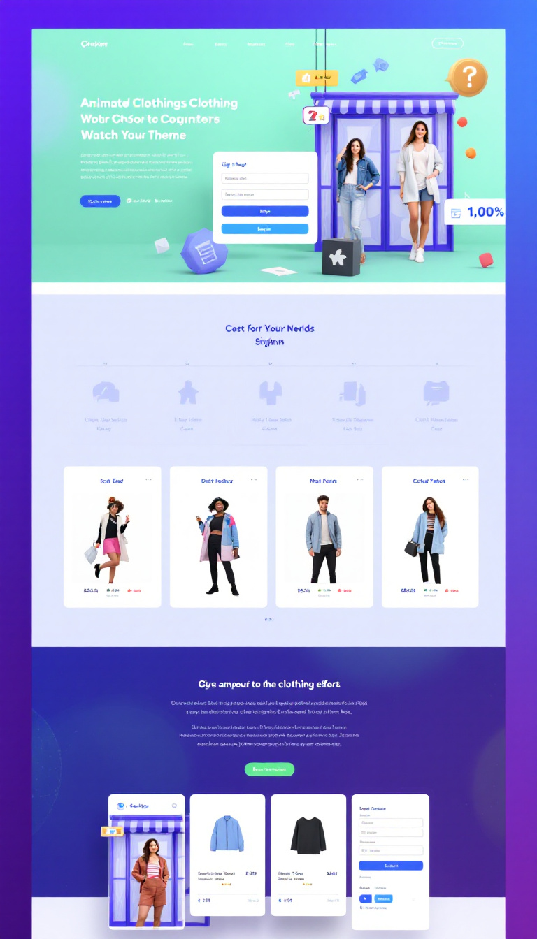 Design a one-page webstore for a clothing store featuring a sleek signup/login interface, a user-friendly cart option, and engaging animated and 3D effects for an eye-catching experience.