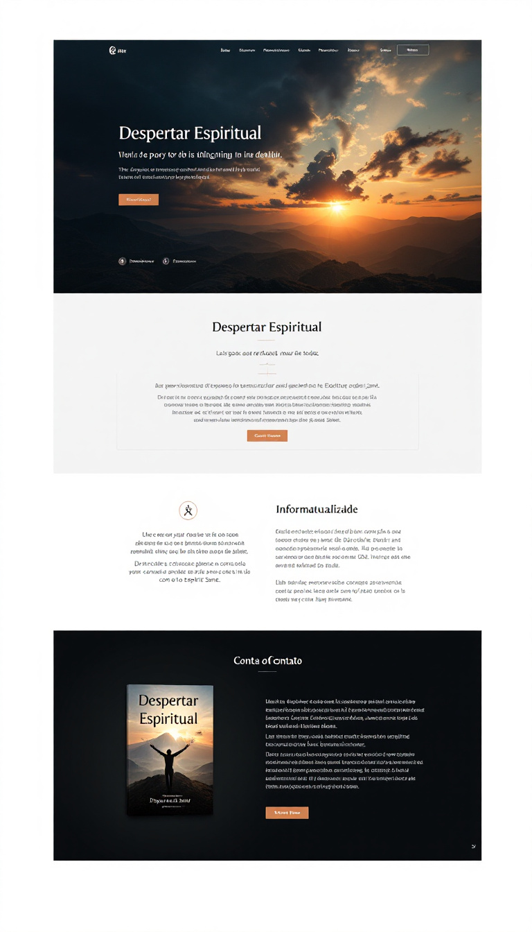 Criar um site de uma página para o e-book 'Despertar Espiritual', com fundo escuro e o título em destaque. O layout deve incluir seções sobre o e-book, informações sobre espiritualidade e um espaço para contato, voltado para novos convertidos e interessados na conexão com o Espírito Santo.