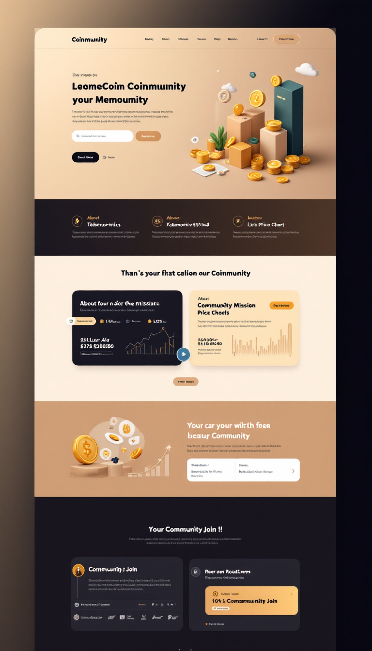 "Create a modern one-page website for the memecoin 'Coinmunity' using a color palette of soft beige (#CEBCA8), rich brown (#5A4A3C), and complementary gold (#FFD700) and deep teal (#008080) accents. Include sections for a header with navigation links, a hero section with a catchy headline and buttons, an about section highlighting the community mission, a tokenomics visual, a live price chart, a roadmap, a community join section, and a minimalist footer, all designed for intuitive navigation and mobile responsiveness."