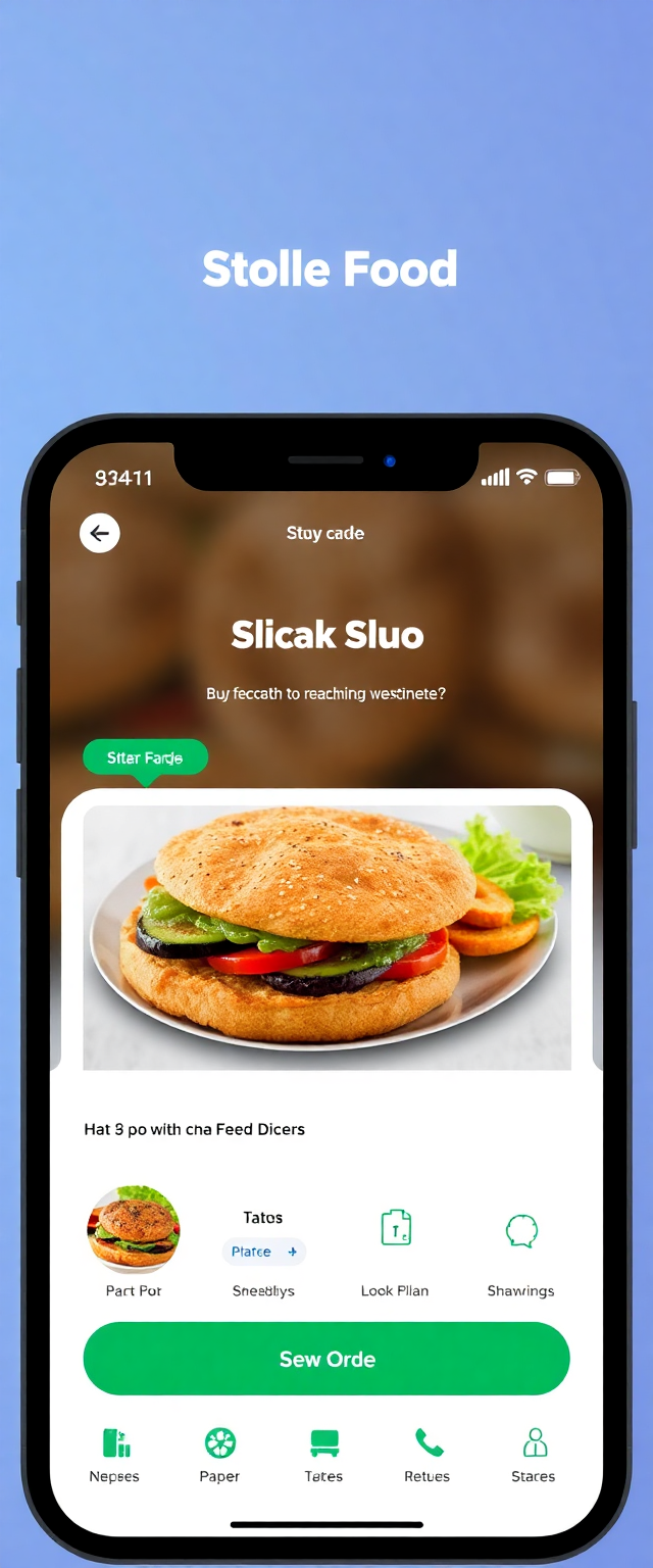mobile app interface showing food ordering process