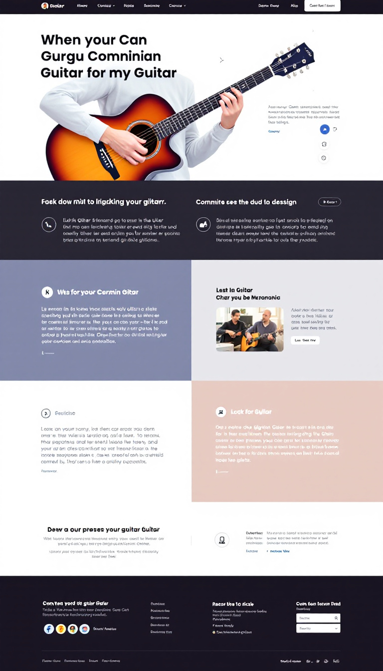 Desain situs web satu halaman sederhana tentang cara bermain gitar, dengan fokus pada teknologi terkini dalam pembelajaran musik. Sertakan deskripsi, gambar, dan recursos interaktif.