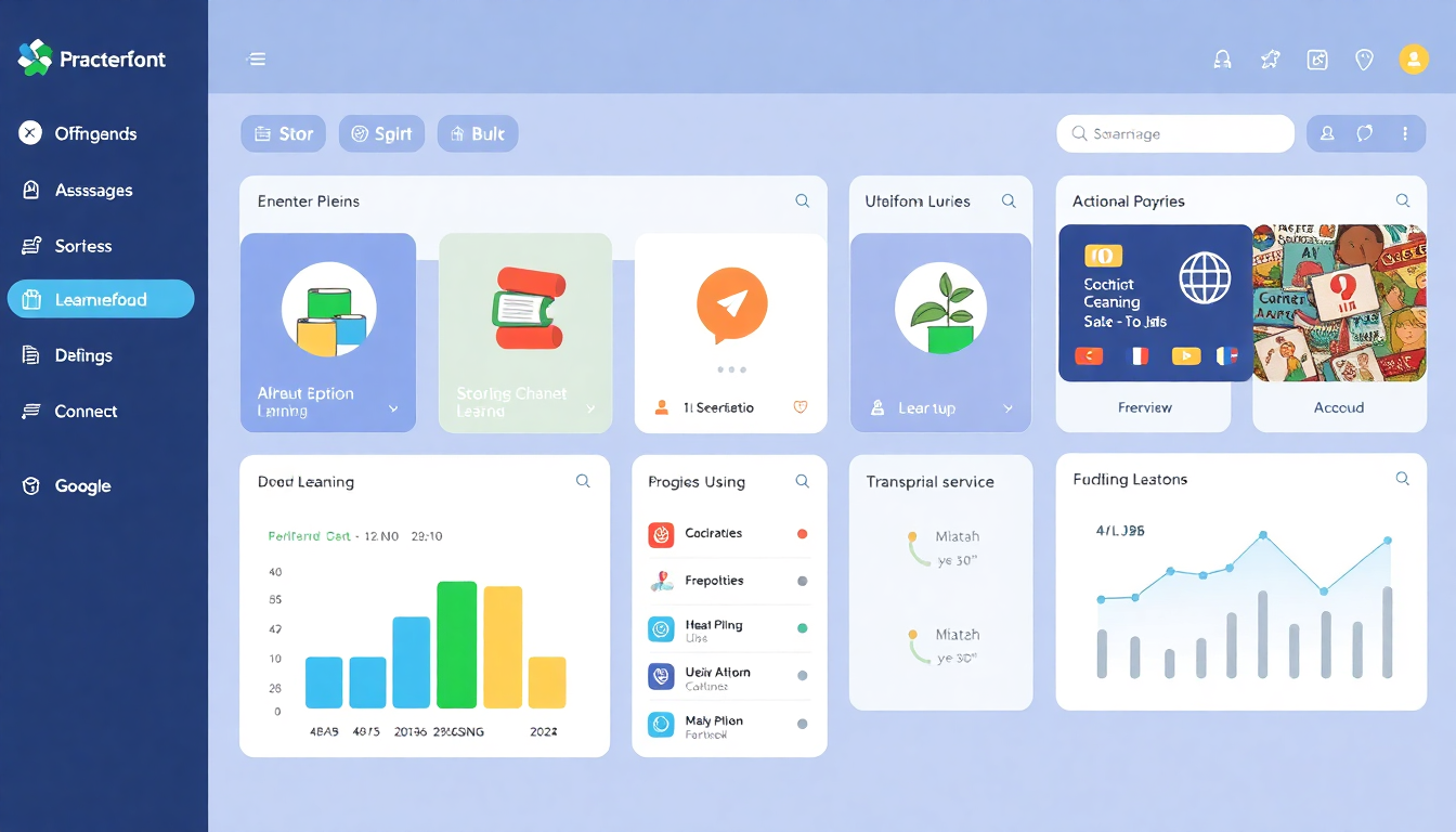educational platform dashboard showing various learning tools and progress tracking