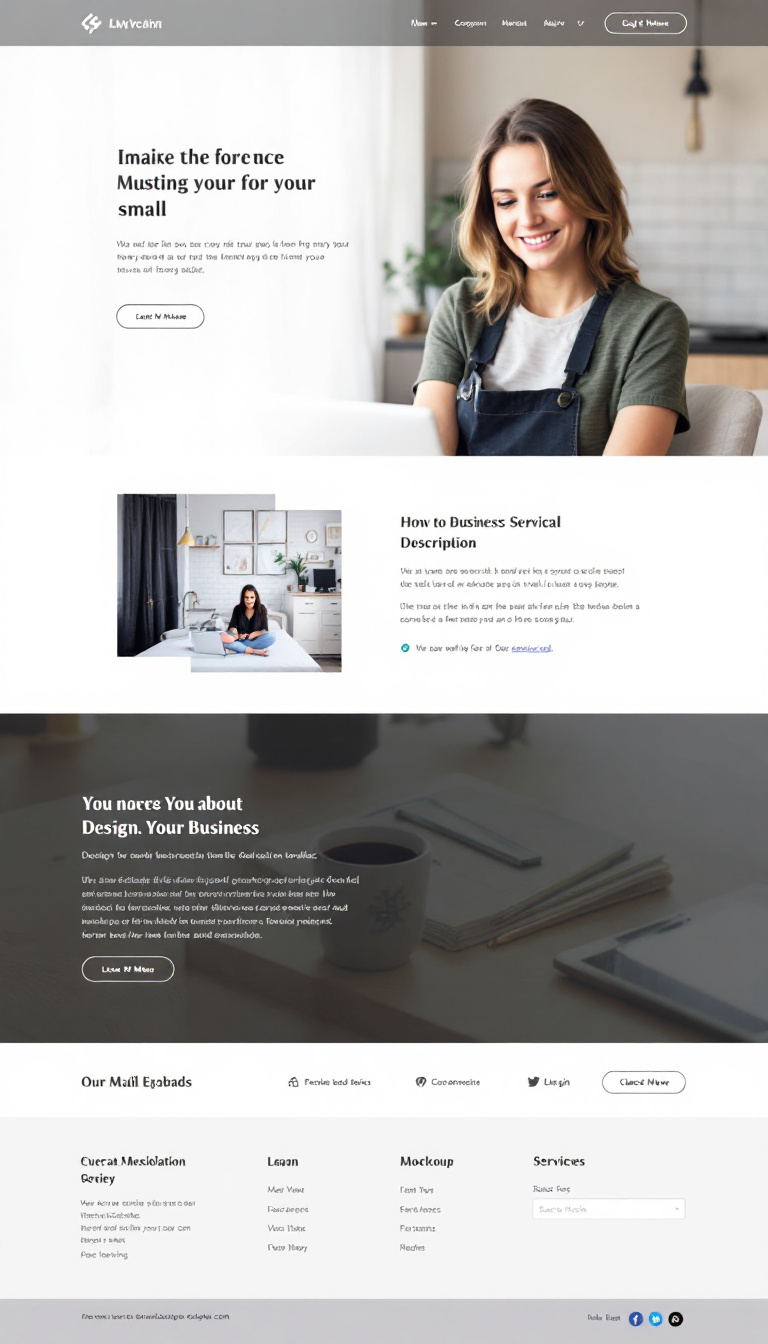 Design a one-page website for a small business with a clean and professional aesthetic, showcasing a brief description of services offered and including social media links.