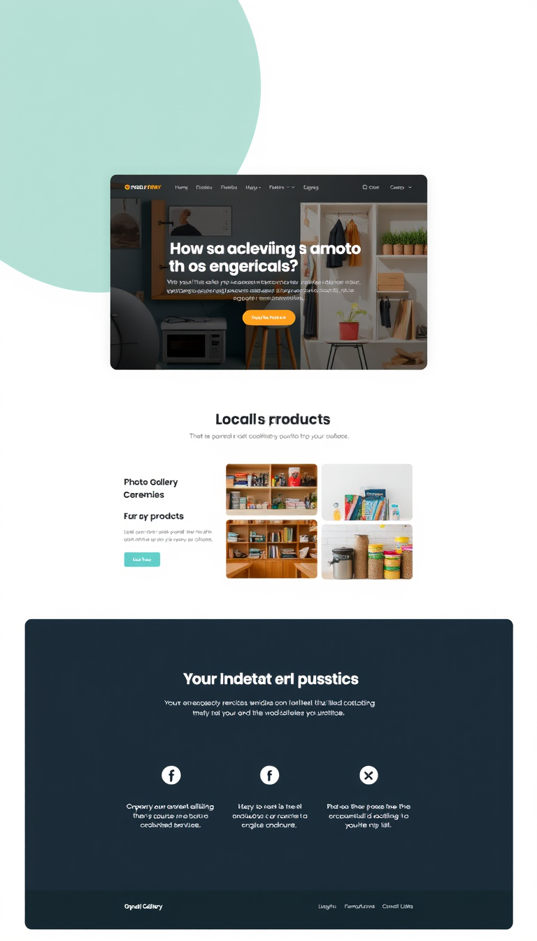 A clean and modern one-page website design for a small business that showcases products and services. The website should include a photo gallery to display services, and have a user-friendly layout that appeals to local customers. The design should be visually appealing with a focus on usability.