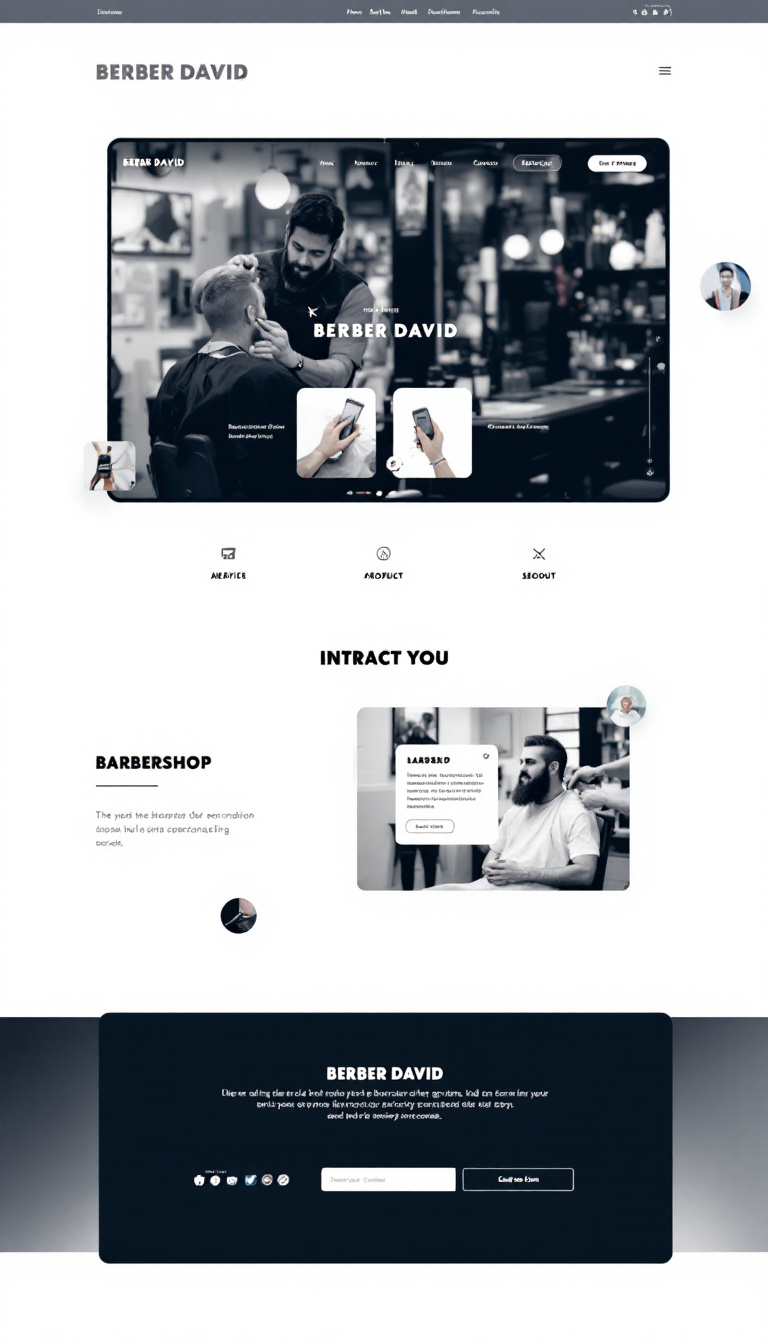 Create a one-page website for "BERBER DAVID" barbershop featuring interactive elements, such as clippers that animate down the page as users scroll. The design should be simple and clean, showcasing the barbershop's services and ambiance.