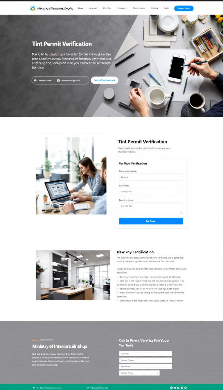 Create a simple one-page website for a tint permit verification service, featuring a clean layout and a professional design. The website should be named ministryofinteriorsindh.pk and include essential information and a user-friendly verification tool.