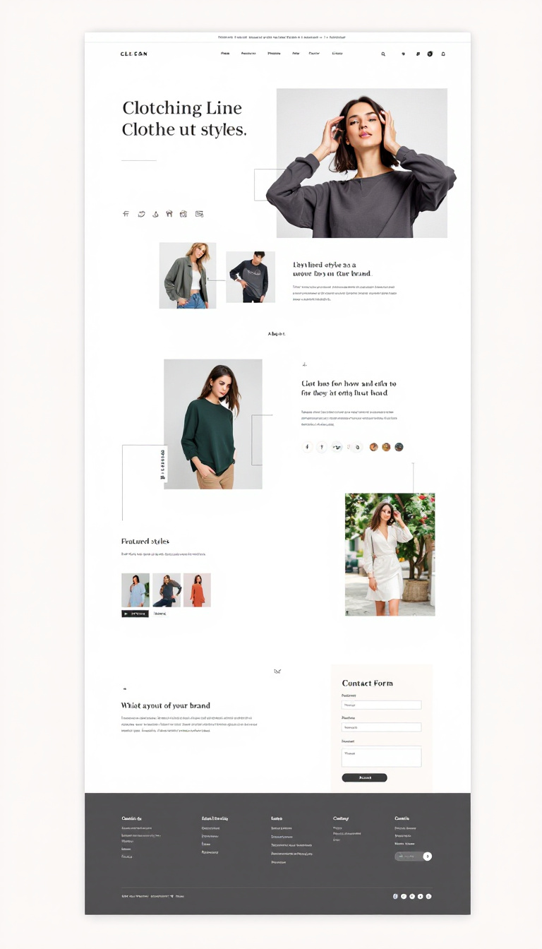 Design a simple and clean one-page website showcasing a clothing line. Include sections for featured styles, a brief about the brand, and a contact form.