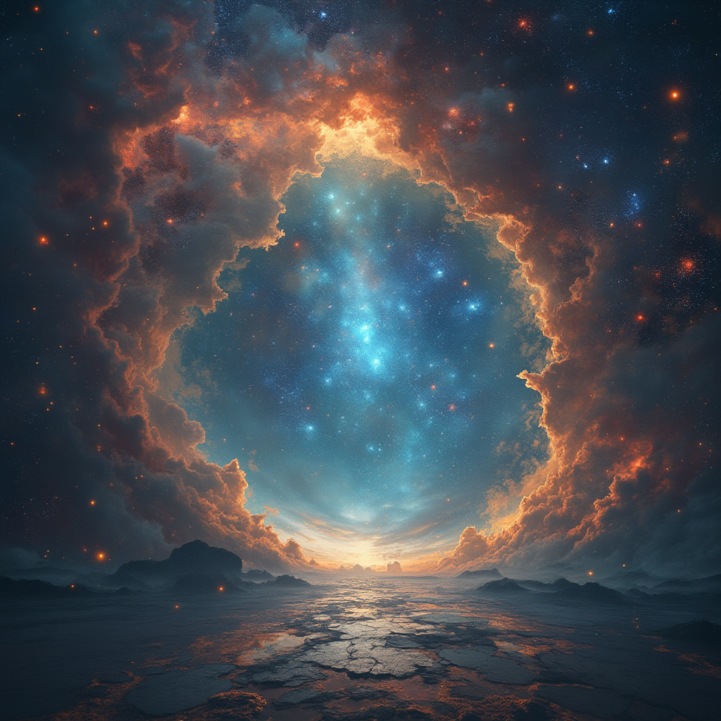Cosmic gateway concept art with stars and nebulae