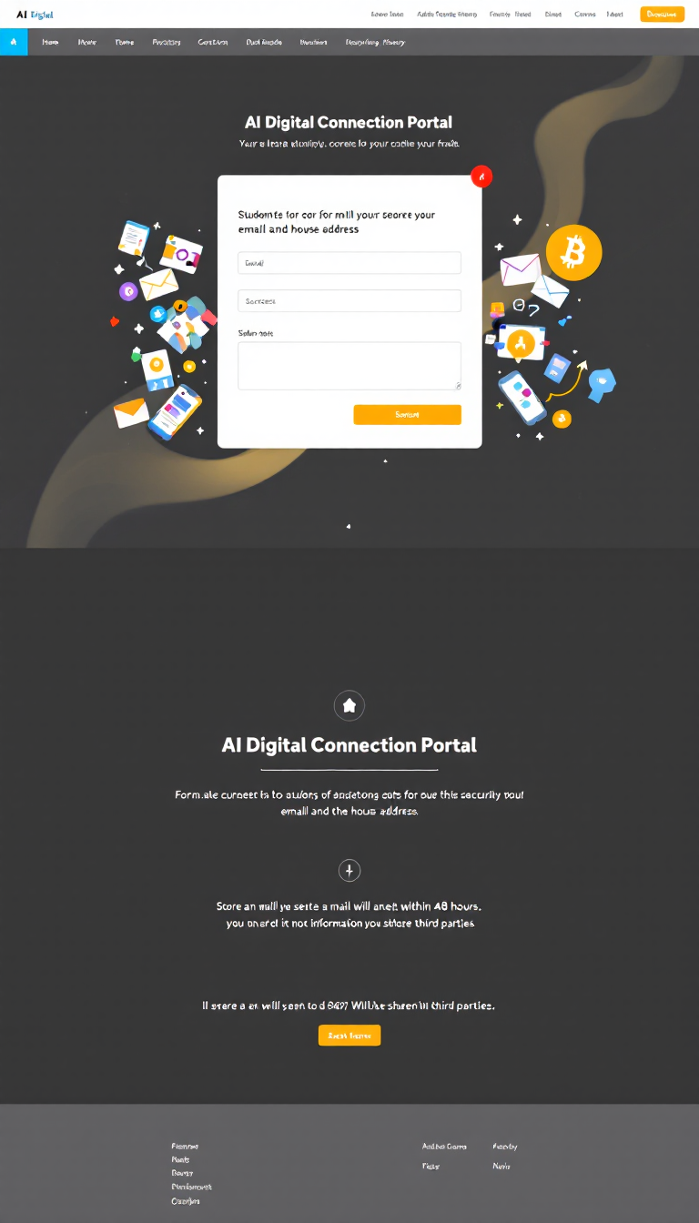Create a professional one-page website called "AI Digital Connection Portal" that features a form for students to submit their email and house address. The form should store the data securely and display a success message upon submission, indicating that a mail will be sent within 48 hours and assuring users that their information will not be shared with third parties. The design should be clean and dynamic.