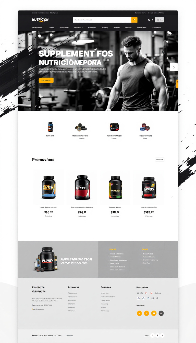 Diseña una tienda online sencilla y limpia enfocada en suplementos de nutrición deportiva, incluyendo secciones para productos, promociones y un carrito de compras.