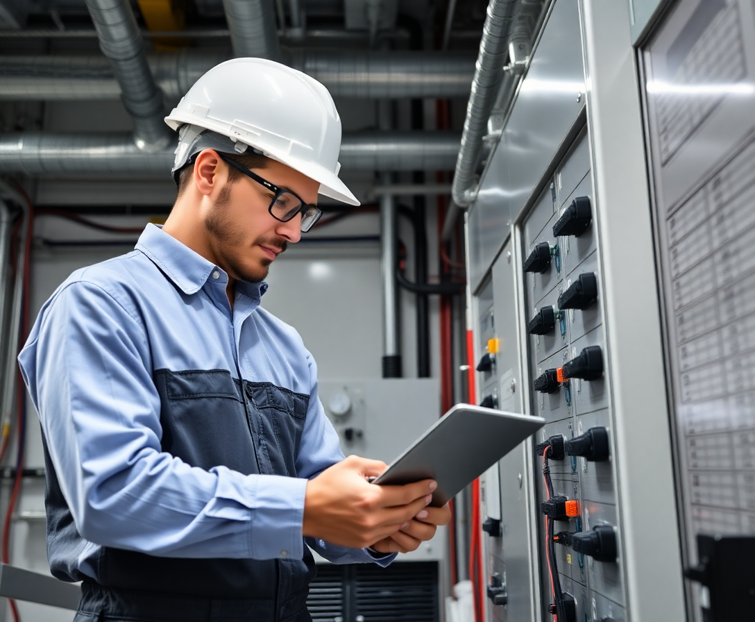 mep design professional working on electrical systems in an industrial setting