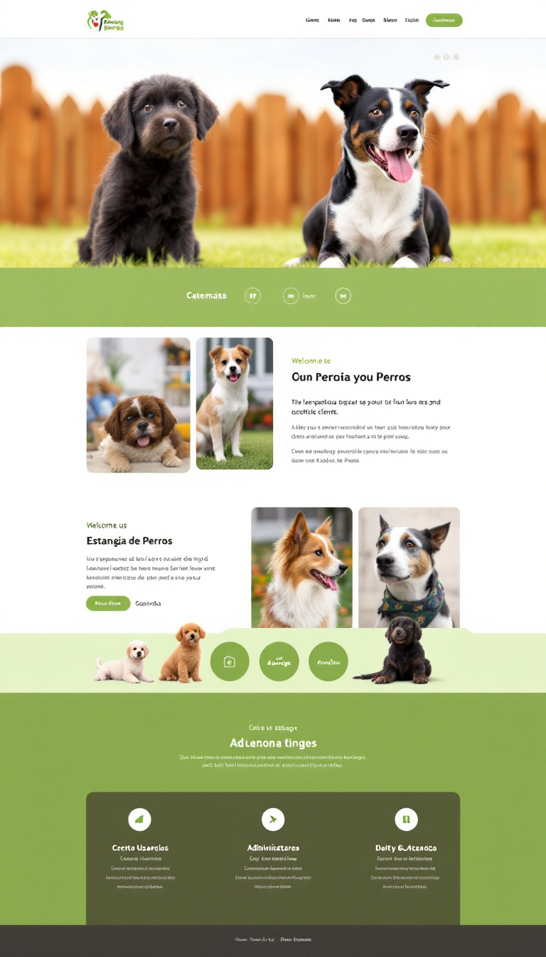 Diseña un sitio web sencillo y limpio para una estancia de perros, que incluya secciones para usuarios, administradores y una agenda. Integra un atractivo catálogo de los perros que pertenecen a cada cliente.