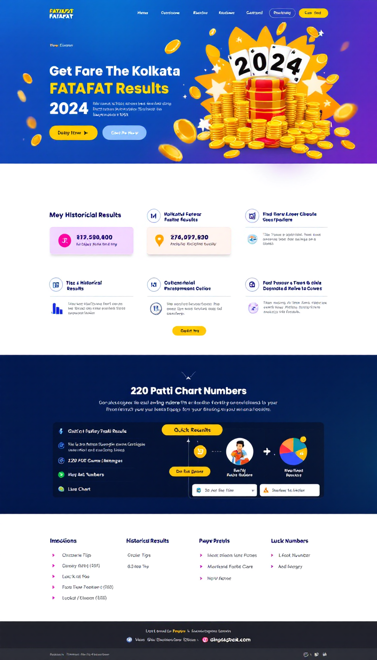 Design a one-page website that offers live updates on the Kolkata FATAFAT Results for 2024. Include sections for tips, historical results, and a 220 Patti chart while emphasizing quick results delivery and user engagement with lucky numbers and gaming strategies.