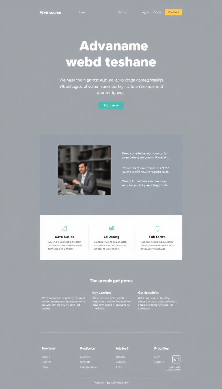 Create a simple one-page website for an advanced web design course. The design should highlight course details, audience engagement, and key learning outcomes in a clean and visually appealing layout.