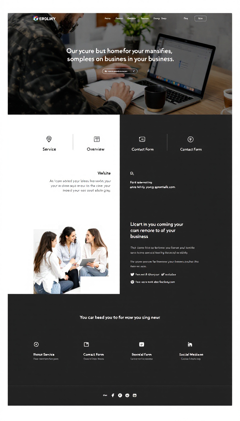 Create a simple, clean one-page website for a remote business with essential features like a service overview, contact form, and social media links. Focus on a user-friendly design that emphasizes the business's purpose and easily guides visitors.
