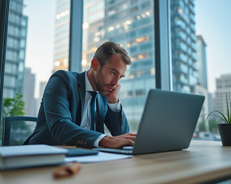 Professional working in Germany with modern office buildings in background