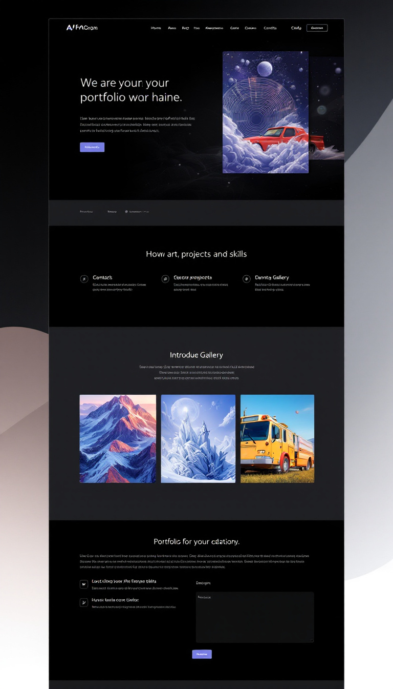 Design a clean and modern one-page portfolio website showcasing artwork, projects, and skills. Include a professional layout with sections for an introduction, gallery, and contact information.