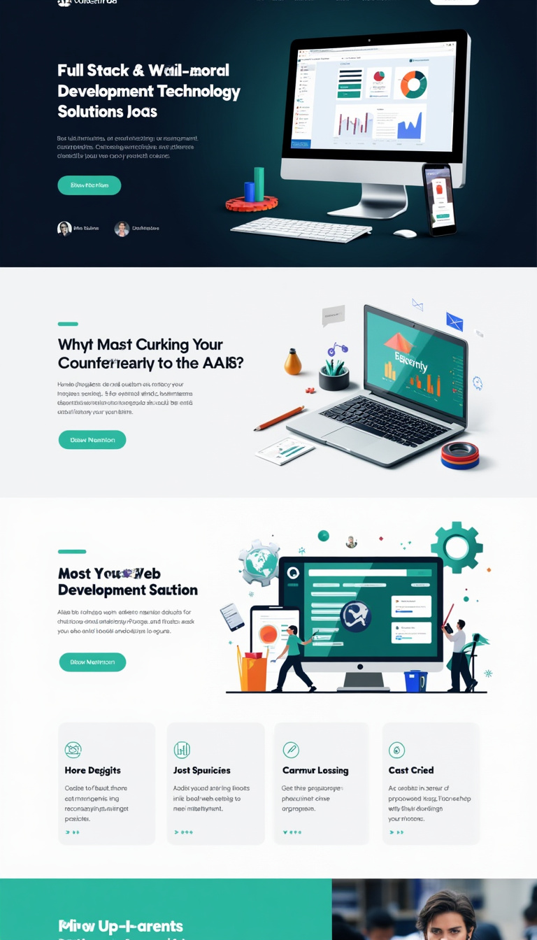 Design a clean, one-page website for a full stack web development technology solutions company. Focus on showcasing key services, a professional aesthetic, and an intuitive layout.