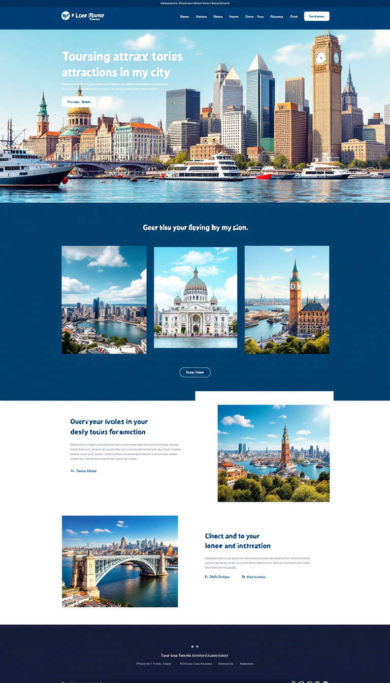 Design a one-page website highlighting tourist attractions in my city, featuring vibrant images, essential information, and engaging descriptions for visitors.