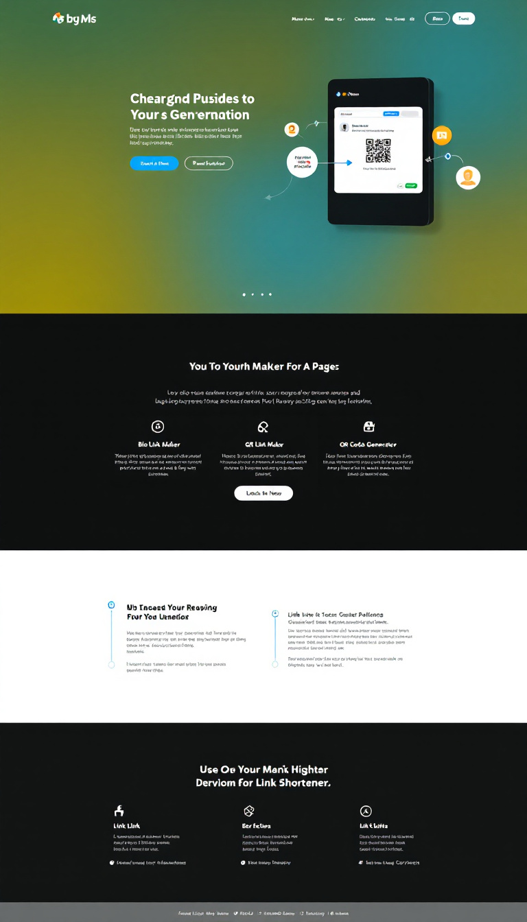 Design a one-page website for a SaaS platform that showcases a bio link maker, QR code generator, and link shortener. The layout should be clean and modern, highlighting the features and benefits in a user-friendly manner.