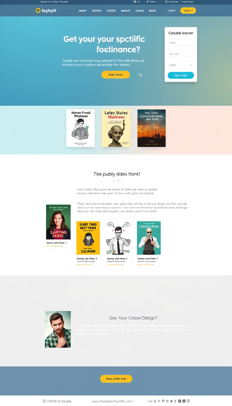 Design a simple and clean one-page website for selling ebooks, featuring a visually appealing layout, easy navigation, and sections for showcasing book covers, descriptions, and a purchase button.