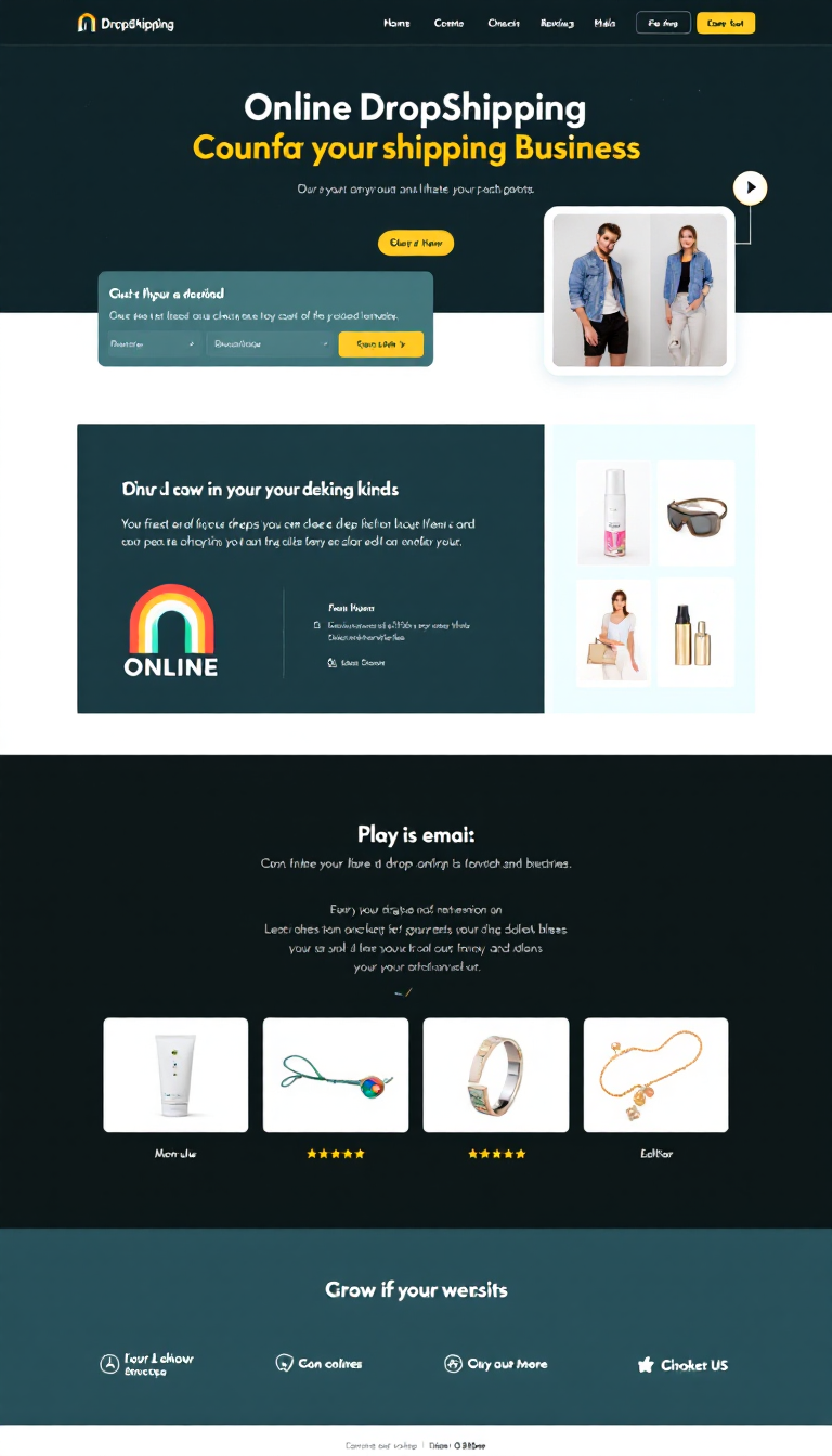 Design a simple one-page website for an online dropshipping business, featuring an eye-catching layout, product showcase, easy navigation, and clear call-to-action elements. Focus on a clean aesthetic that complements the brand's imagery and messages.