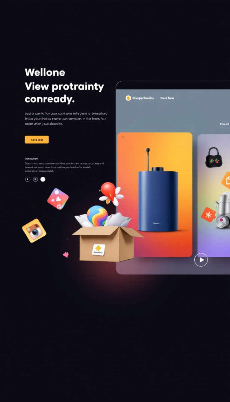 Design a clean and modern one-page website for a dropshipping business that specializes in viral products. The layout should focus on showcasing featured items, a brief company description, and easy navigation for customers.