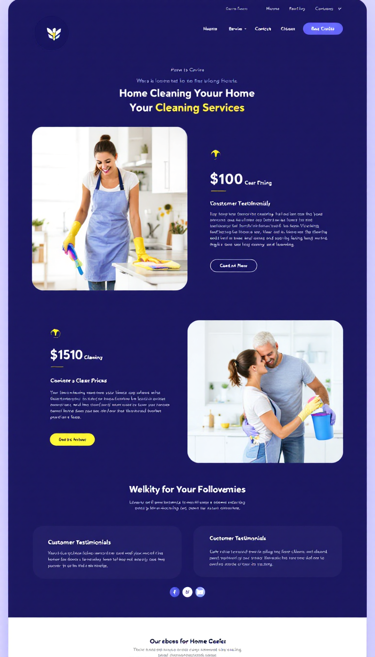 Design a simple and clean one-page website for a home cleaning service. Include sections for services offered, pricing, customer testimonials, and contact information.