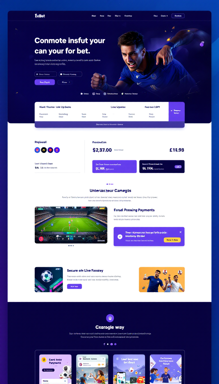 Create a one-page website design inspired by 1xBet, focusing on user engagement through features like account registration, wallet integration, and interactive gaming. The site should showcase live updates, secure payment options, and promotions, all within a modern, responsive layout for both desktop and mobile users.
