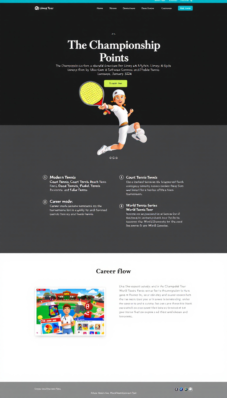 Create a modern one-page website that presents a detailed overview of "The Championship Points," a spin-off game from Limey & Sylvie by Ultra Game & Software Company, launched in January 2024. Highlight its five disciplines—Modern Tennis, Court Tennis, Beach Tennis, Padel Tennis, and Table Tennis—and describe the Career mode where players compete in tournaments to qualify for the World Tennis Series. Include insights into the game's development and its homage to the real-world World Padel Tour.
