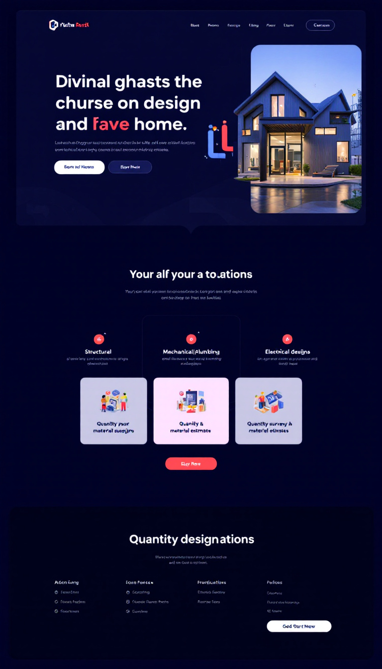 Create a simple one-page website for a digital design services platform in Nigeria, featuring services such as structural, mechanical/plumbing, and electrical designs, as well as quantity surveying and material estimates. The design should be clean, user-friendly, and optimized for SEO.