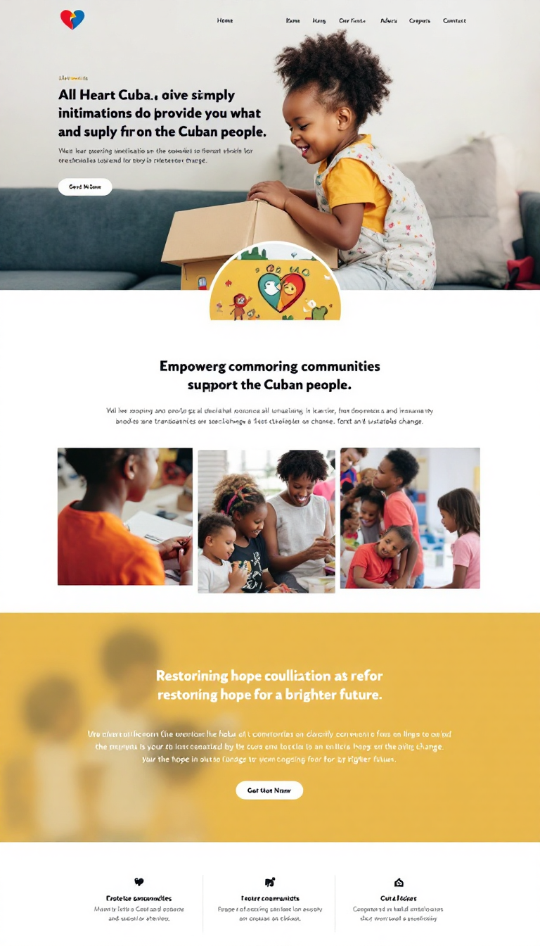 Create a simple, one-page website for "All Heart Cuba," a humanitarian initiative focused on providing relief and support to the Cuban people. Highlight the mission of empowering communities, ensuring transparency, and fostering sustainable change, while emphasizing the importance of compassion and collaboration in restoring hope for a brighter future.