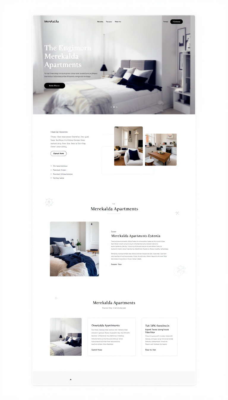 Design a simple and clean one-page website for "Merekalda Apartments," a hospitality company in Estonia. The site should feature elegant visuals, essential information about the apartments, and a user-friendly interface.