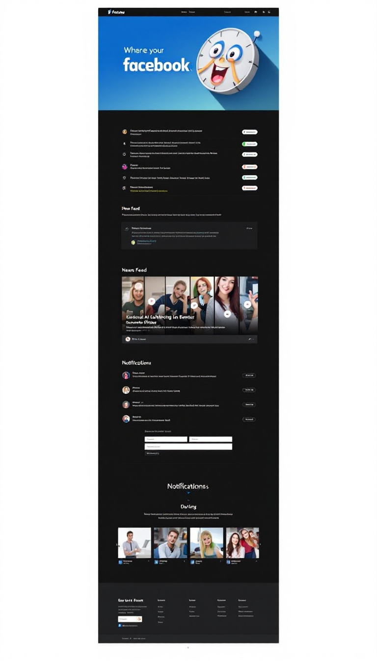 Design a simple one-page website with a layout reminiscent of Facebook, featuring sections for user profiles, a news feed, and a notification area. Focus on a clean and minimalist aesthetic.