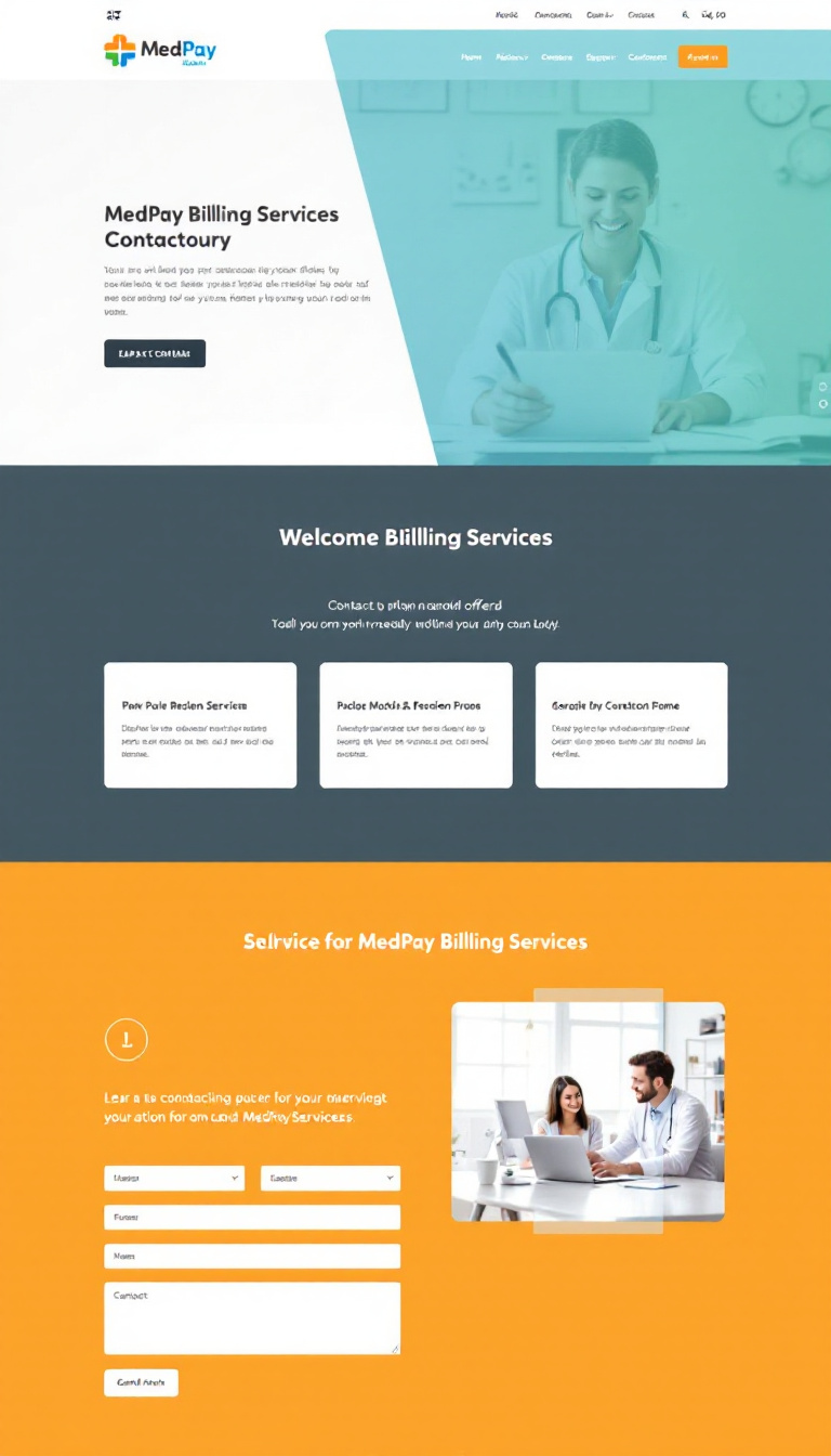 Design a simple and clean one-page website for MedPay Billing Services, highlighting services offered and contact information. Use a professional color palette and easy-to-read fonts.