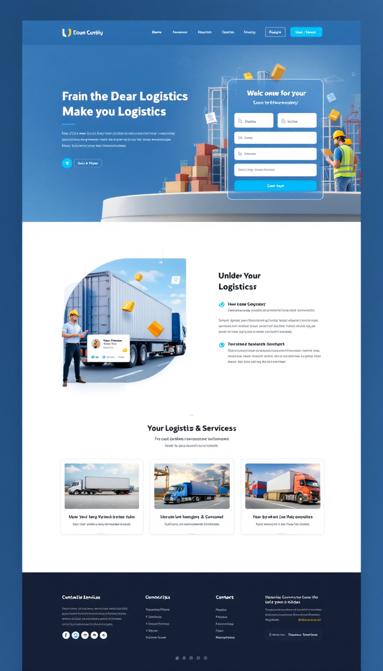 Design a simple and clean one-page website for a logistics company, featuring an overview of services, contact information, and a clear call-to-action. The design should emphasize efficiency and reliability, incorporating a professional color palette and easy navigation.