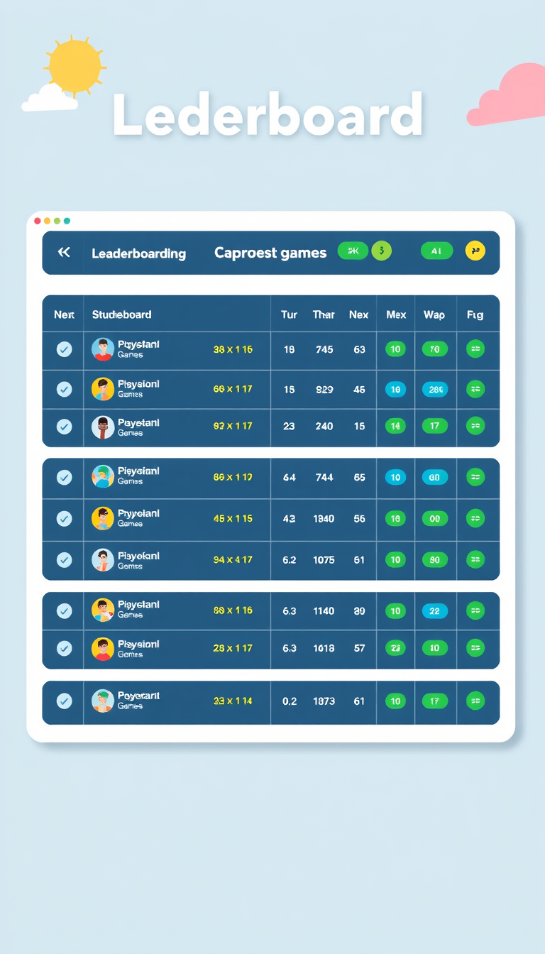Create an education website featuring a leaderboard that displays students' rankings based on their performance in educational games. The design should be engaging and visually appealing to encourage student participation.
