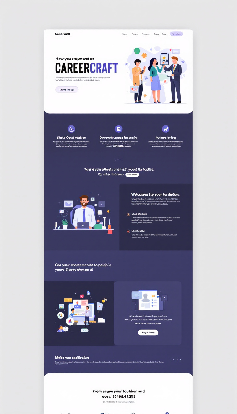 Create a fully responsive one-page website for "CareerCraft" that mirrors the layout and functionality of the provided reference site. Include a WhatsApp contact button linked to +919168422339, with smooth transitions and animations, ensuring consistency in design elements, colors, typography, and spacing for both mobile and desktop views.