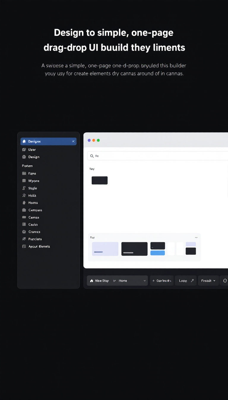 Design a simple, one-page drag-and-drop UI builder that allows users to easily create layouts by moving elements around the canvas. The interface should be clean and intuitive, with a toolbox featuring various design elements.