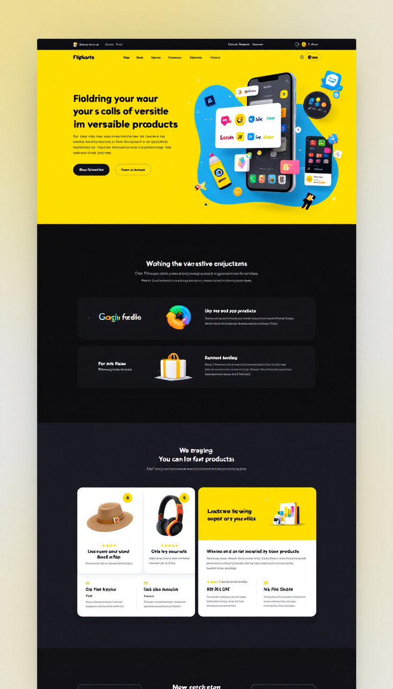 Design a simple one-page microsite for "Flipkarts," a versatile online shop that sells a variety of products. The site should feature a bright yellow color scheme to make it vibrant and engaging.